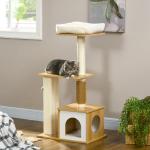 Skrapstolpe Kattträd Ek av Trä och Sisal för Små Katter Stabil Klösmöbel med Kattgrotta och Klätterträd Modern Design 114 cm