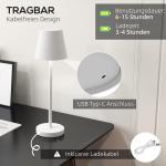 Bordslampa Sänglampa Vit av Metall för Vardagsrummet Uppladdningsbar USB Lampa med 3 Ljusfärger Pekbrytare Bärbar