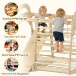 Klätterställning Inomhus Naturfärgad Trä för Barn 3 till 6 År Lekplats 6 i 1 med Rutschkana och Klätternät Robust 120 cm