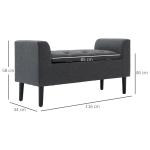 Sittbänk med Förvaring, Klädd Bänk i Linnetyg med Rymligt Fack, Praktisk Hallmöbel, Mörkgrå, 116 x 44 x 58 cm, 130 kg