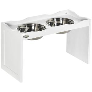 Upphöjd Matbar för Stora Hundar, Justerbar Matstation med 2 Rostfria Skålar, Ergonomisk Design, Vit, 2 l