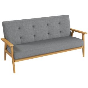 3-sits Stoppad Soffa, Gummiträ, Grå, 154,5 x 69,5 x 73 cm