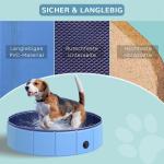 Hundbassäng Plaskdamm Blå PVC och Trä för Hundar Robust Pool Halkfri Botten 80 X 20 Cm