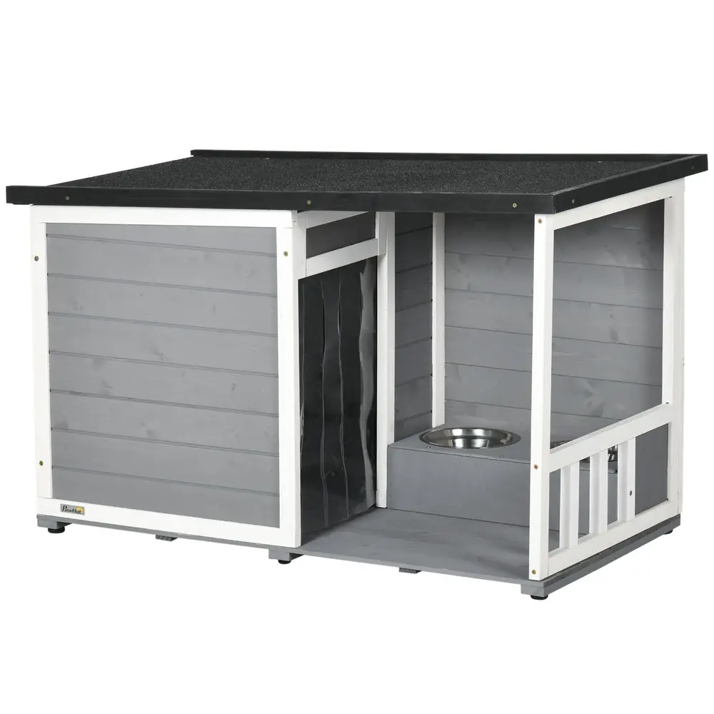 Hundkoja med Veranda Rymligt Utehus i 103 x 62 x 60-66 cm