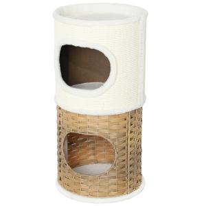 Kattklöspelare 80 cm Hög, 3-delad med Plyschkant och Cat Cave, Gräddvit, Ø40 cm
