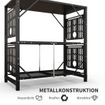 Campingbord Picknickbord Metall av Metall och MDF för Camping och Picknick Hopfällbart Köksbord med 2 Hyllor och 4 Sidobord