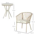 Rattanträdgårdsmöbelset, 2 Stolar och Bord, Härdat Glas, PE-rotting, Sittdynor, Metallram, Khaki