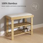 Skobänk med Sits i Bambu, Förvaringsbänk med 2 Öppna Fack, Krämvit, 60x29x49 cm