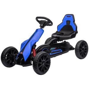 Trampbil Gokart Blå av Metall och Plast för Barn 3-8 År med Justerbar Sits och Handbroms Kettcar Rolig Utomhuslek