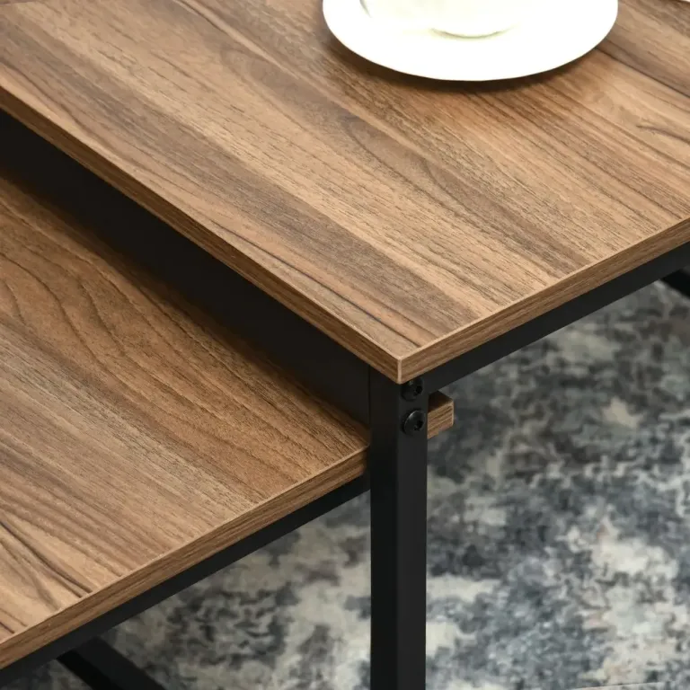 Soffbordsset Sidobord Set om 2 Natur Svart av Trälook