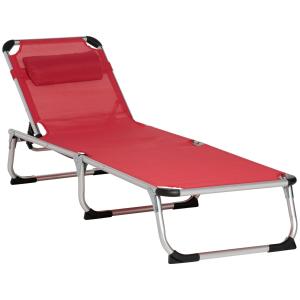 Justerbar Solsäng i Mesh, Hopfällbar Solstol med 5 Lägen, Ergonomisk Design för Trädgård och Pool, Röd, 165 x 60 x 76 cm