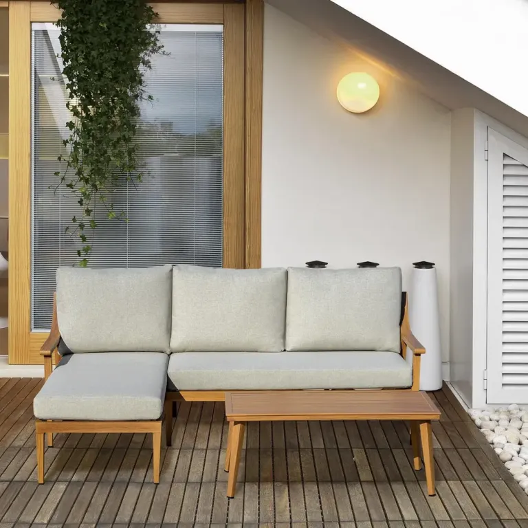 Loungegrupp i Konstrotting 3 Personer Soffa med Schäslong