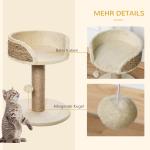 Skrapstolpe Kattträd Krämvit av Sisal och Plysch för Små Katter Klösträd med Liggyta och Lekboll Stabil 49 cm
