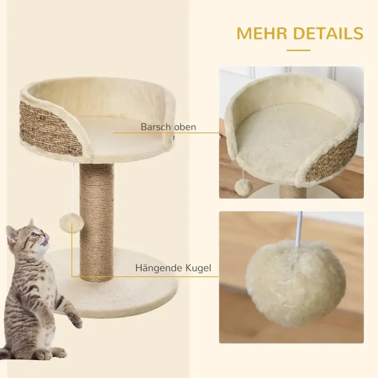 Klösträd Krämvit av Sisal och Plysch 49 cm