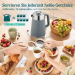 Frukostset Vattenkokare och Brödrost Retro Grå Rostfritt Stål för Kök Snabbkokning och 7 Rostningslägen 1,7 Liter 2200W