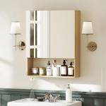 Badrumsskåp med Spegel Ekfärgad MDF för Badrum Väggskåp med Öppen Hylla och Spegeldörr Modern Förvaring och Platsbesparande Design