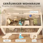 Smådjursbur Hamster Naturfärgad Trä och Plast för Dvärghamster Stor Bur med Vattenflaska och Tillbehör Rymlig Design 110 × 52 × 101 cm