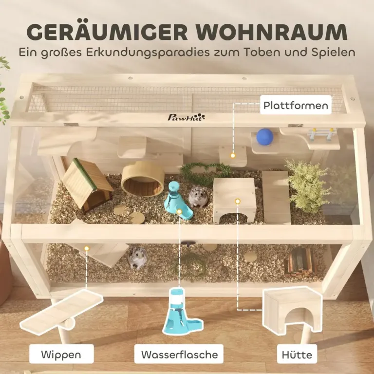 Smådjursbur Hamster Naturfärgad Trä och Plast 101 Cm