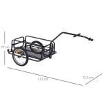 Cykelsläp Lastvagn 40 Kg Lastkapacitet med Fällkoppling Robust Transportvagn för Cykel Svart 155 X 71,5 X 77 Cm