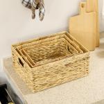Förvaringskorgar Hyllkorgar Set om 3 Vävda Korgar Natur av Vattenhyacint för Vardagsrum och Kök Organisering av Hemmet 40 x 30 x 18 cm