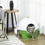 Kattlåda Toalett med Huva Grön Vit av Plast för Katter upp till 4 Kg Inomhusbruk med Lock och Skopa Hygienisk Design 53 x 51 x 48 cm