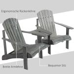 Adirondackstol för 2 med Bord Klassisk Trädgårdssoffa Massivt Trä med Parasollhål Bekväm Sittgrupp Grå 178 X 87 X 92 Cm