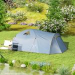 Campingtält för 4 Personer, Vattentätt Tunneltält med 2 Dörrar och Packpåse, Ljusblått, 3,45x2,4x1,3 m