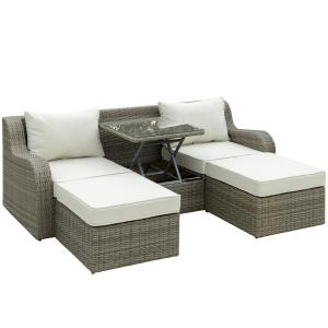 Loungegrupp i Konstrotting 3 Delar, Modulär Utemöbel med Sidobord och Dynor, Elegant Design för Trädgård, Ljusgrå/Beige