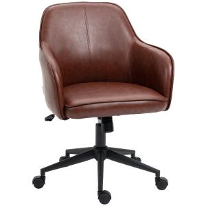 Kontorsstol i Konstläder, Bekväm Skrivbordsstol med Vippfunktion, Justerbar Arbetsstol för Kontor, Brun, 93-101 cm