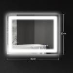 Badrumsspegel Väggspegel LED Silver av Glas för Badrum 80 x 60 cm med Belysning 3 Ljusfärger Touch Omkopplare IP44
