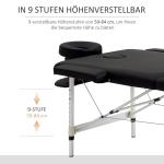 Massagebänk, 2-zoners Hopfällbar med Konstläderfodral, Nackstöd, Armstöd och Väska, Höjdjusterbar 90 cm, upp till 225 kg, Svart