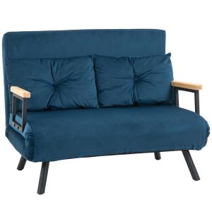 Bäddsoffa Vilstol Blå av Sammet och Trä för Gästrum Hopfällbar Soffa med Sängfunktion och Justerbart Ryggstöd 102 x 73 x 81 cm