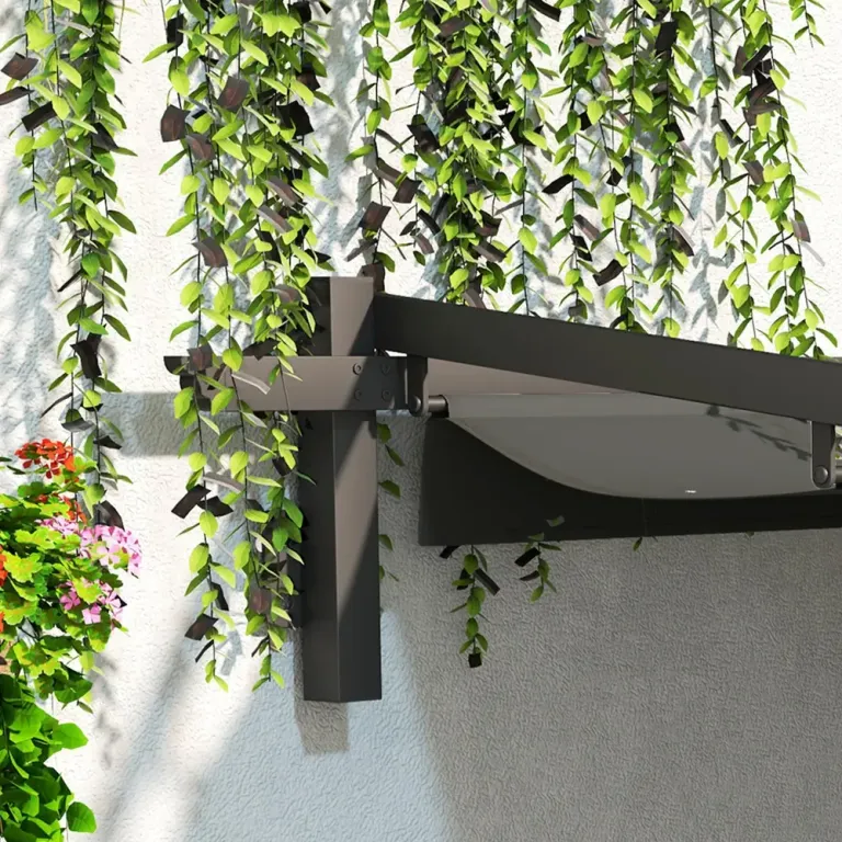 Terrasstak Pergola med Väggfäste Mörkgrå 3 x 3 m