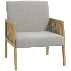 Accentstol Relaxstol Natur av Rottinglook och Linnelook för Vardagsrum och Relax Fåtölj med Armstöd Bekväm Design