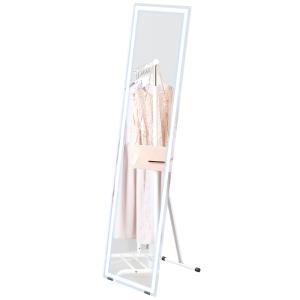 Helfigursspegel Väggspegel Vit av Glas och Metall för Sovrum med LED Belysning 3 Ljusfärger Touchknapp 40 x 150 cm