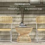 Sidobord Trädgårdsbord Natur av Trä och Glas för Trädgård Soffbord i Boho Design med Härdat Glasbordsskiva Ø 60 cm