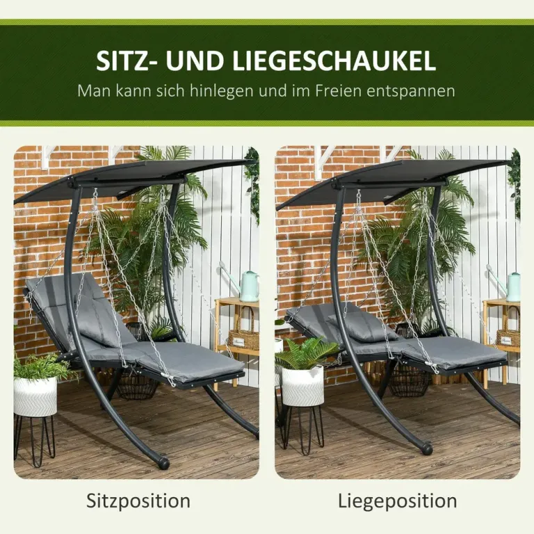 Hammock med Soltak och Dynor Trädgårdsgunga i Metall
