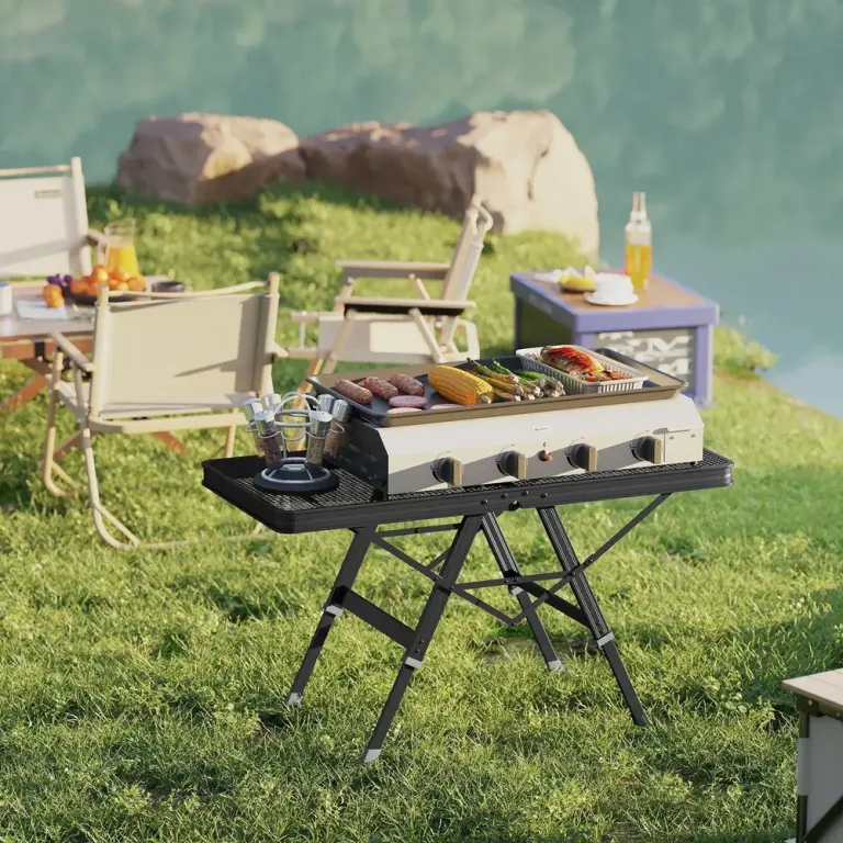 Höj- och Sänkbart Fällbart Campingbord med Metallgaller