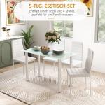 5-delat Matsalsset med 4 Stolar, Modern Design, Glasbord, Vit