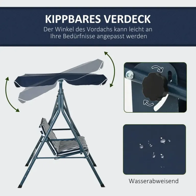Trädgårdsgunga Hammock Blå av Mesh och Stål 3-Sits