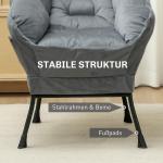 Fåtölj Loungestol Relaxstol med Sidficka Grå av Sammetslook ve Stål för Sovrum ve Vardagsrum Stoppad Enkelstol