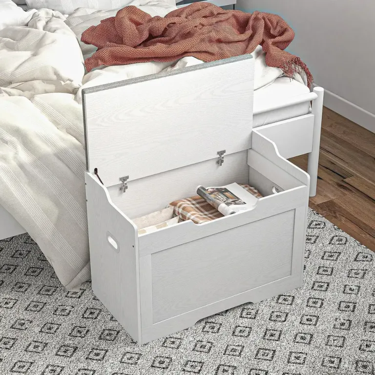 Förvaringsbox Sittkista Vit av Trä Bänk med Lock