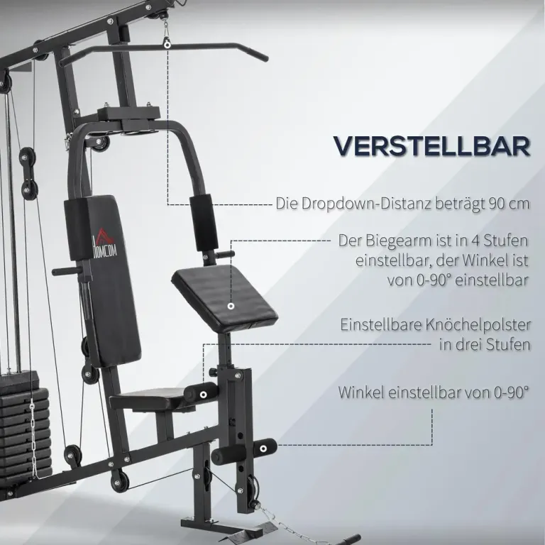Multigym med Latdrag och 45 kg Vikter, Svart