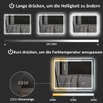 Badrumsspegel med LED-belysning och Anti-beslagsdyna samt 3 Färger och Klocka Ergonomisk och Elegant Silver Glas 600 x 800 mm