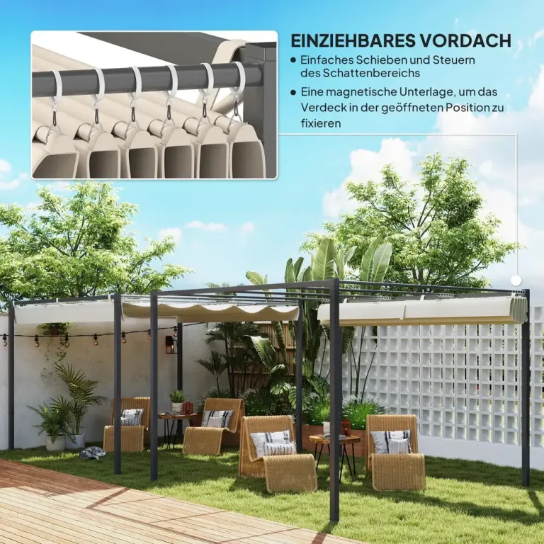 Pergola Trädgårdspaviljong med Tak Beige av Metall 3 x 3 m