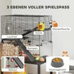 Hamsterbur 3 Våningar Svart Stål och Plast för Smådjur med Löphjul och Hus Rymlig Design med Ramper