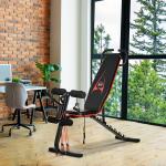Justerbar Träningsbänk med Elastiskt Rep, Sit-up-bänk, 6 Nivåers Ryggstöd, upp till 150 kg, Stål och Konstläder, Svart + Röd, 145 x 49 x 48–127 cm
