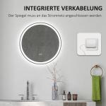 Kleankin Badrumsspegel Väggspegel Silver av Glas och Aluminium för Badrum med LED Belysning och Touchfunktion Minnesfunktion Anti-Fog Ø 60 cm