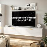 TV-bänk Vägghängd Vit Högglans Spånskiva för Vardagsrum Svävande Mediamöbel med Skåp och Klaffdörrar 180 cm