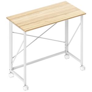Hopfällbart Skrivbord på Hjul och Platsbesparande Design för Hemmakontor Hållbar och Stabil Natur MDF och Stål för Förvaring
